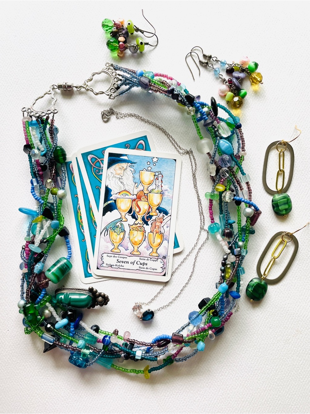 Multi-Strand Beaded Necklace with Matching Earrings & sterling silver